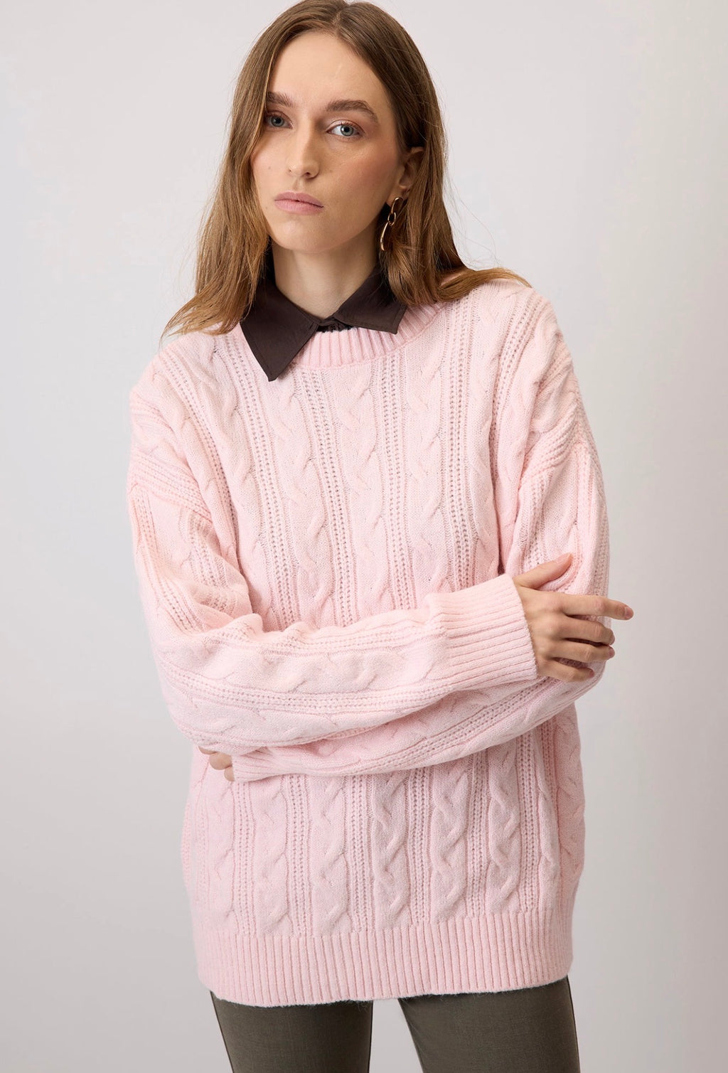 Touché Privé - Pull en maille torsadé - Rose